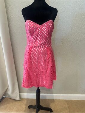 Kensie Strapless Hot Pink Eyelet Lace Dress